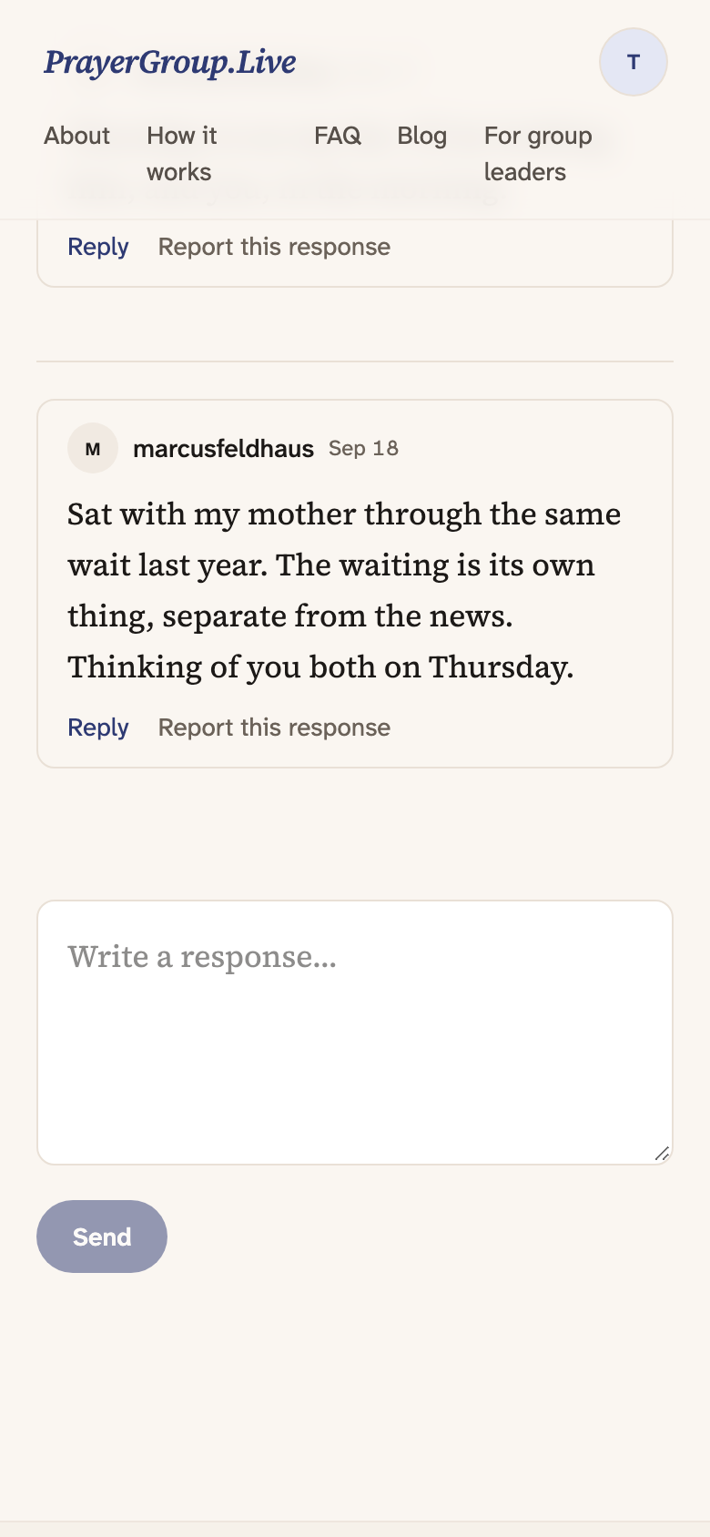 A reply on a phone from someone who sat through the same wait, with the box to write your own underneath.